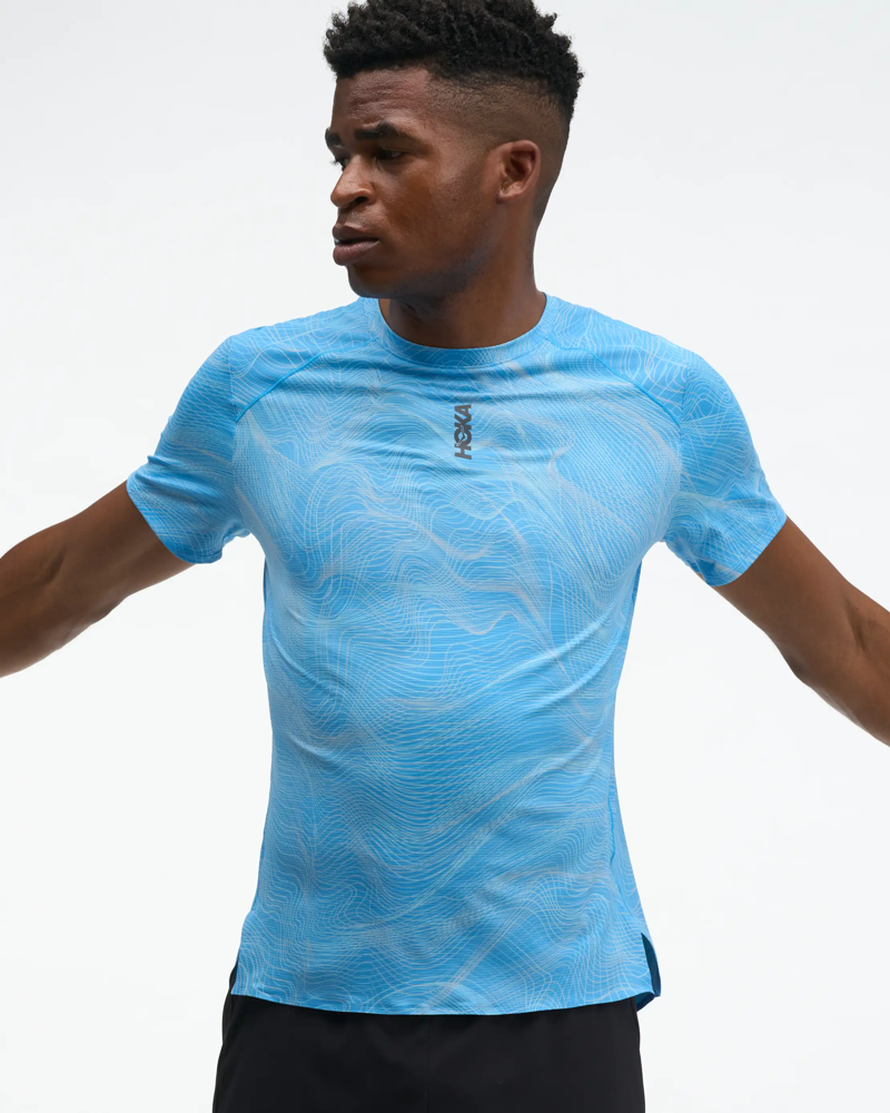 Hoka Men's EveryRun Tee in Mineral Blue Print-3