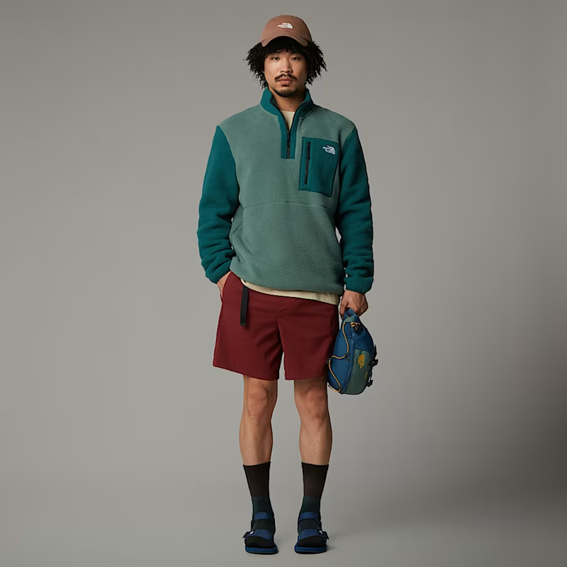 The North Face Men's Yumiori 1/4 Zip Fleece Jacket in Duck Green/Deep Nori/Black-3