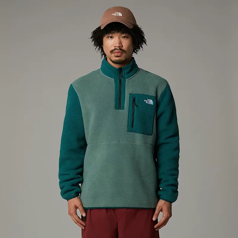 The North Face Men's Yumiori 1/4 Zip Fleece Jacket in Duck Green/Deep Nori/Black-2