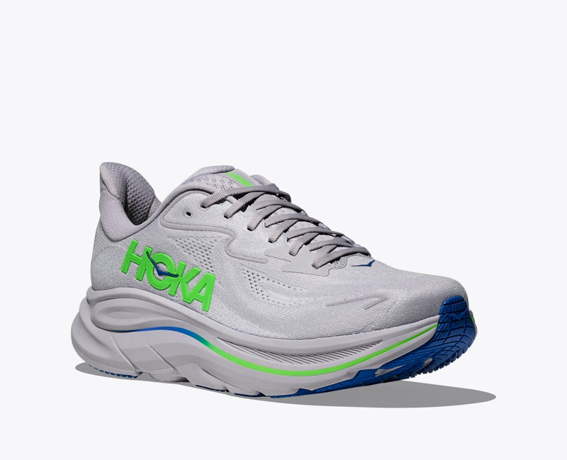 Hoka Men's Clifton 10 in Ash Grey/Neon Green-2