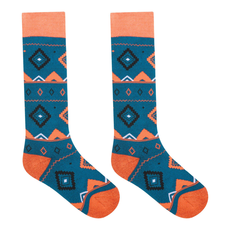 Dare2b Kid's Printed Ski Socks in Kingfisher/Orange Rust Fairisle Print