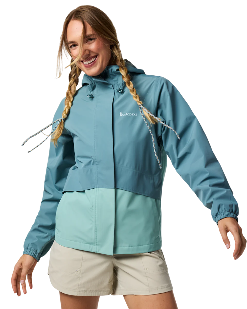 Cotopaxi Women's Rayu Rain Jacket in Everglade and Tide Pool-1