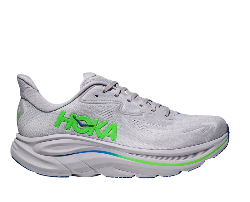 Hoka Men's Clifton 10 in Ash Grey/Neon Green