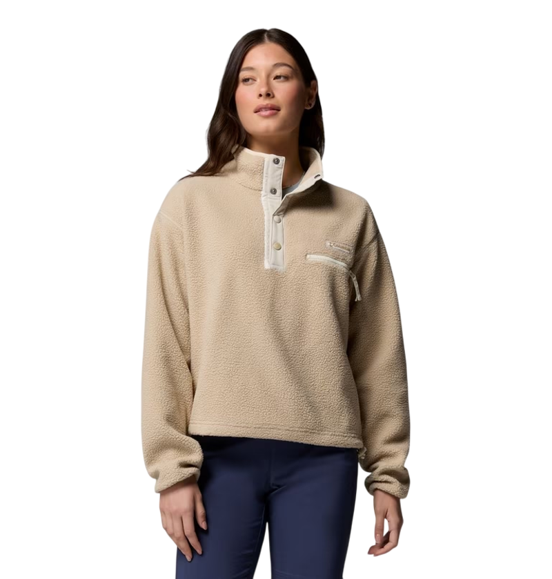 Columbia Women's Helvetia II Cropped Half Snap Fleece in Ancient Fossil/Dark Stone/Chalk