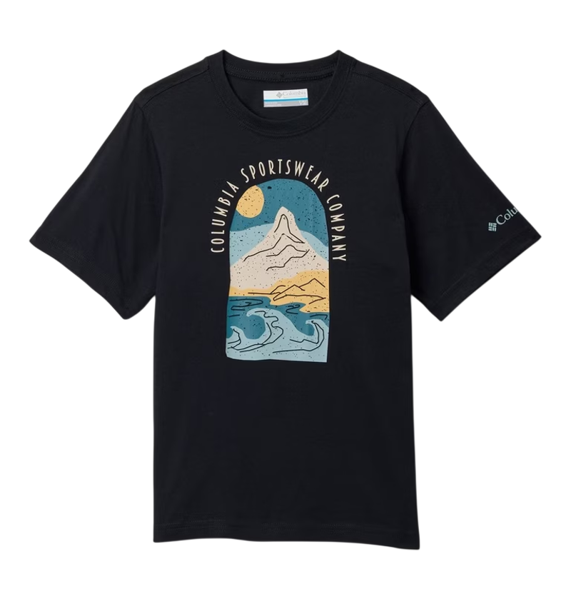 Columbia Kid's Valley Creek II Graphic Shirt in Black/Cozy Coastline