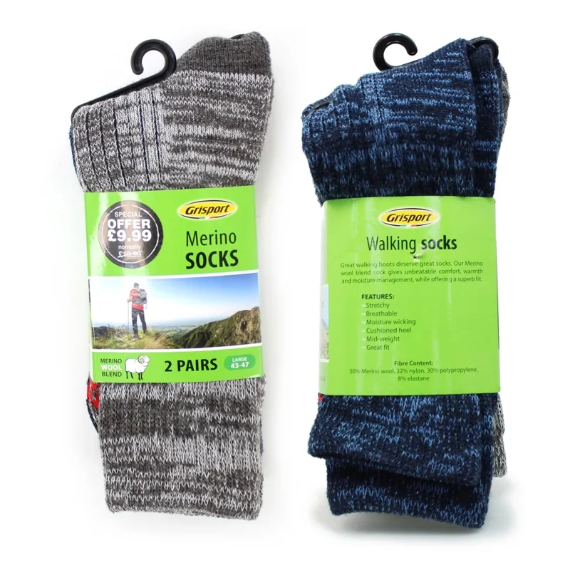 Grisport Men's Merino Wool Twin Pack Socks in Blue and Grey-2