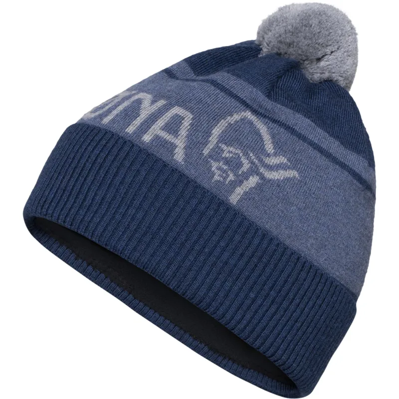 Norrona Adult 29 Heavy Merino Ull Logo Beanie in Indigo Night Melange 