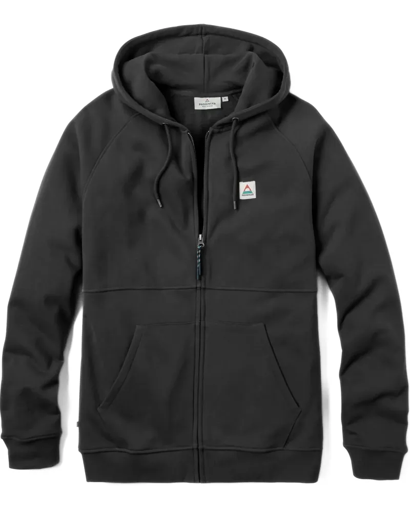 Passenger Men's Heritage Full Zip Recycled Cotton Hoodie in Black