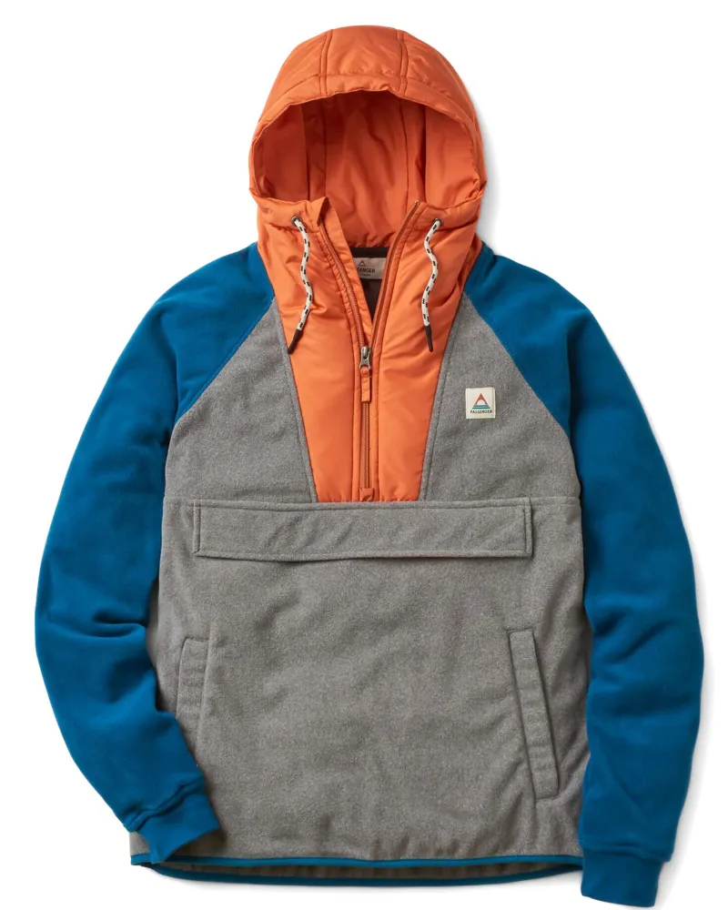 Passenger Men's Woodland Hooded 1/2 Zip Recycled Polar Fleece in Grey Marl/Tidal Blue