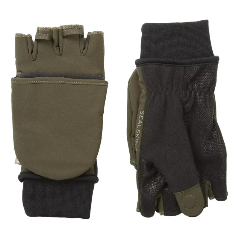 Sealskinz Adult Walpole Windproof Cold Weather Convertible Mitts in Olive Green/Black